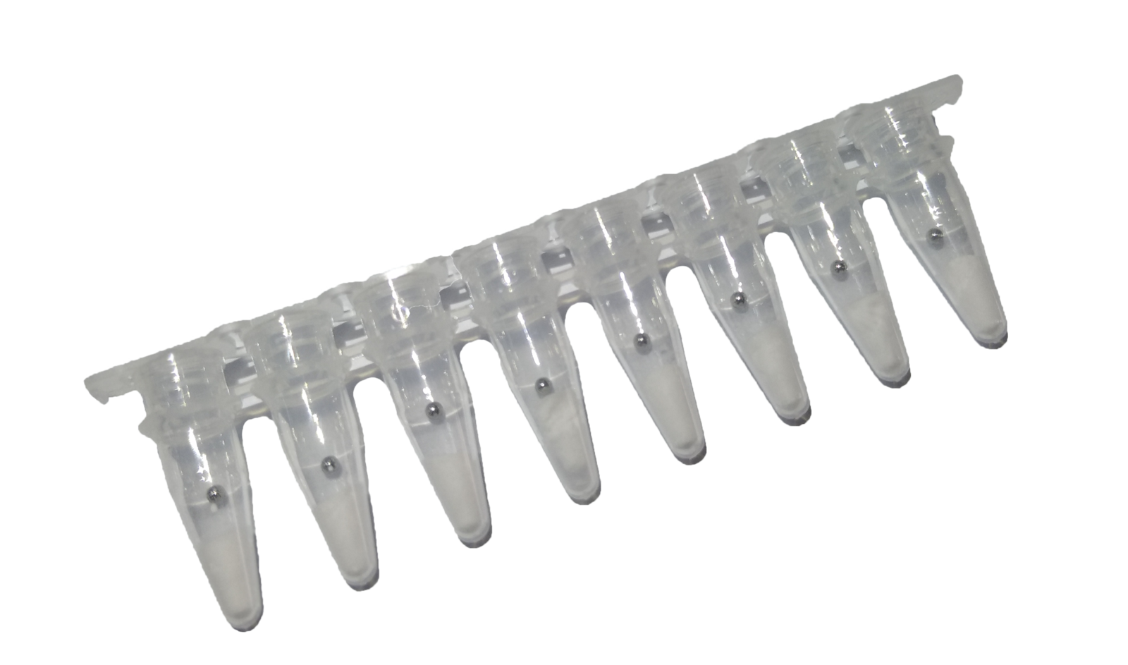 8-tube strip of RAA reagent with lyophilised pellets